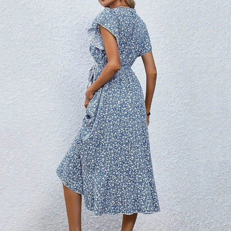 Women's Flowy Split Midi Floral Wrap Dress Summer Irregular High Waist Boho Long Dress A-Line V-Neck Holiday Beach Sundress - Lootquake