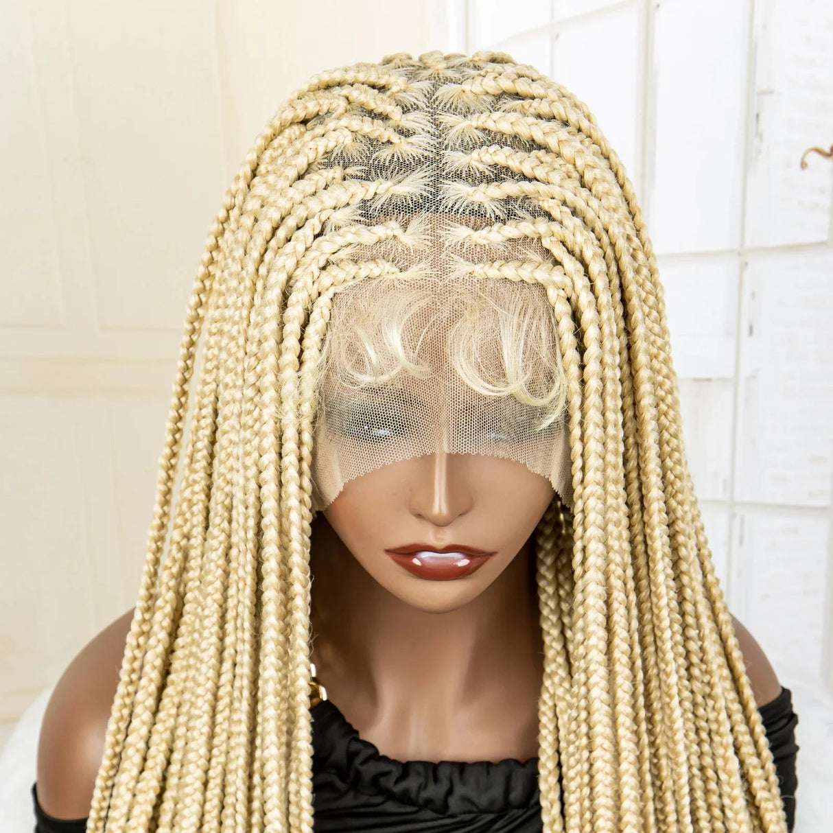 36" 613 Full Lace Knotless Box Braided Wig | Transparent HD Lace | Baby Hair | Synthetic Wig for Black Women