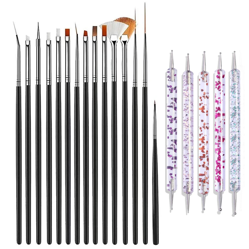 YIKOOLIN 20pcs Nail Art Brush Set UV Gel Polish Pen Acrylic Nail Design Kit DIY Painting Tools for Nail Artistry