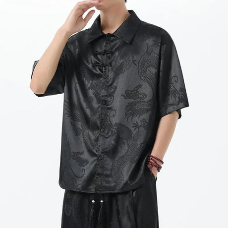 M-5XL Plus Size Men Kung Fu Shirt Hot Chinese Traditional Men's Casual Top Dragon Pattern Short Sleeve Summer Clothing for Male - Lootquake
