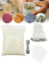Kit para hacer velas de 0.5 lb, cera de soja, mechas y flores secas aromáticas.