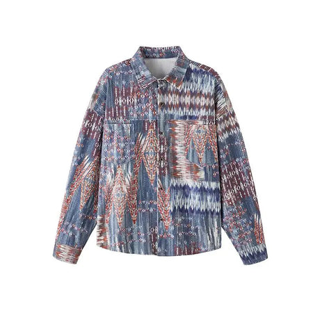 Corduroy Tie-Dye Long Sleeve Shirt - Trendy Vintage Style Button-Up for Men & Women Soft & Comfortable Fall Fashion Clothing Man - Lootquake