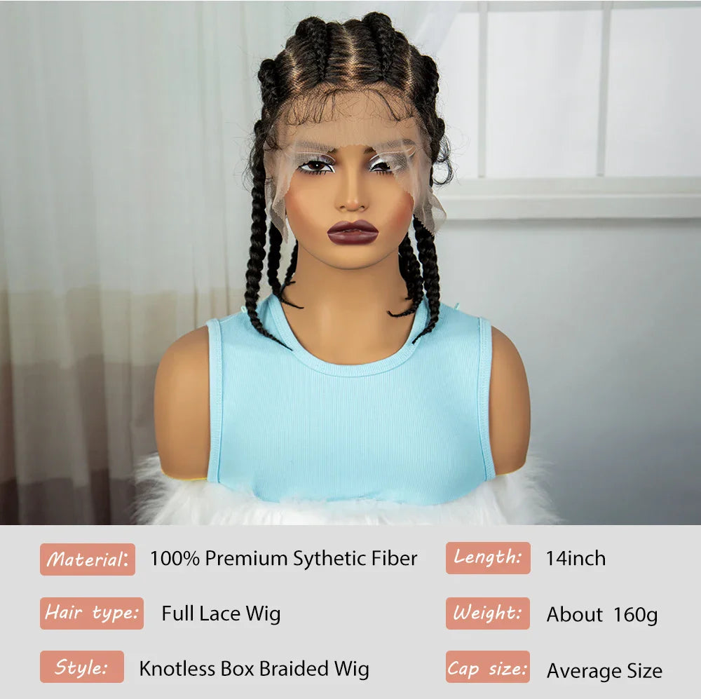 14" Short Knotless Cornrow Braids Wig | Transparent Full Lace Bob