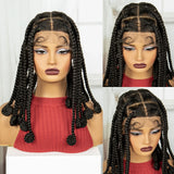 Blonde 12 Inch Synthetic Braided Wigs | Transparent Full Lace Bantu Knotless Box Braids with Baby Hair for Black Women