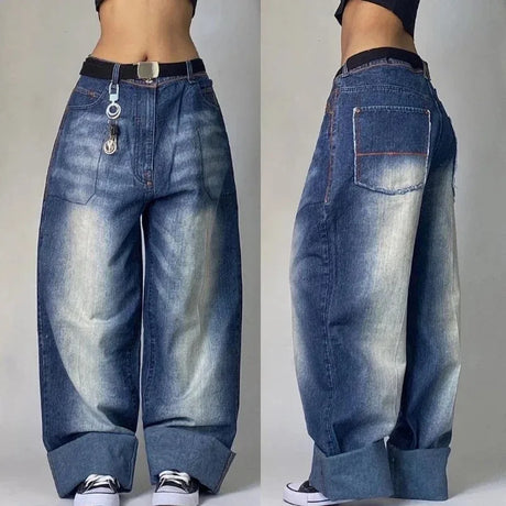 Streetwear Fashion New Multi-pocket Washed Baggy Jeans Men And Women Y2K Hip-hop Harajuku Casual Gothic High Waist Wide Trouser - Lootquake