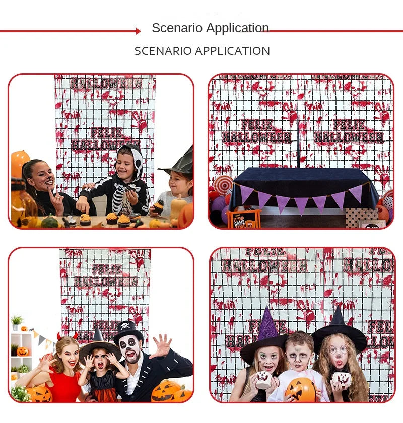 Halloween Decor Party Supplies Rain Squares Curtain Halloween Hanging Decorations Frightening Background Curtains Wall Props