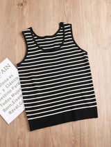 Top Women's loose-fitting striped, spicy Casual Sleeveless Top with round neckline and off-the-shoulder outdoor tank top, summer - Lootquake