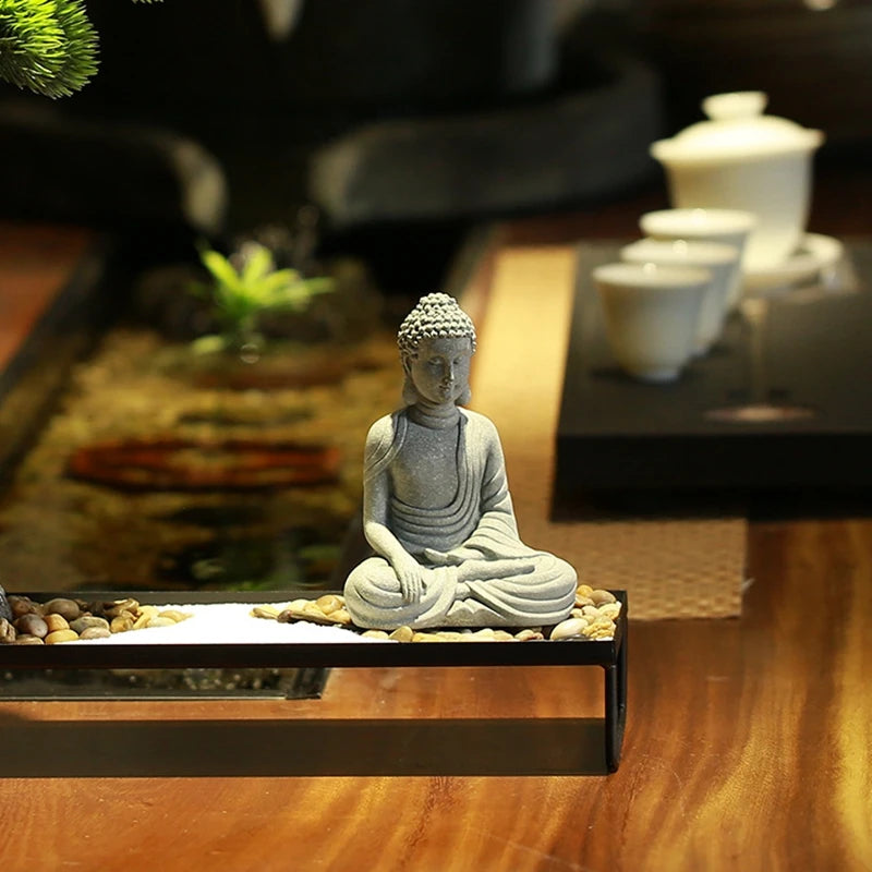 Buddha Stone Statue Little Buddhist Monks Tibetan Buddhism Figurines Zen Garden Ornament Meditation Home Aquarium Decoration