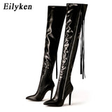 Eilyken New Fashion Designer Tassel Thigh High Women Shoes Sexy Pointed Toe Zip Over-the-Knee Boots Stiletto Heels Size 35-42 - Lootquake