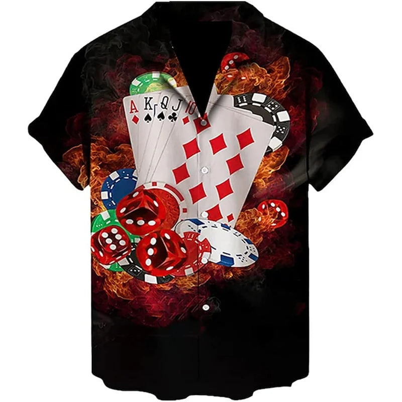 Men's 2024 Casual 3D Shirts Playing Card Printed Fun Shirts Street men's Summer Short Sleeved Clothing Men's Outdoor Clothing - Lootquake