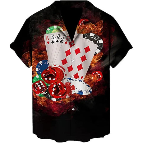 Men's 2024 Casual 3D Shirts Playing Card Printed Fun Shirts Street men's Summer Short Sleeved Clothing Men's Outdoor Clothing - Lootquake