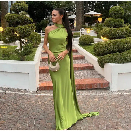Elegant Satin Halter Slim Long Dress With Scarf Women New Sexy Backless Sleeveless Maxi Dresses Summer Lady Party Chic Vestidos - Lootquake