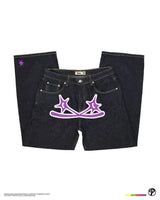 Streetwear Jeans Y2K Men Women Clothes Harajuku Hip Hop Letter Embroidered Vintage Blue Baggy Jeans High Waist Wide Leg Trousers - Lootquake