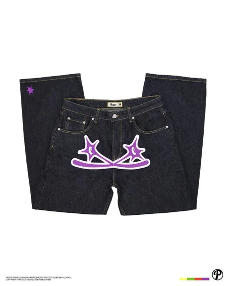Streetwear Jeans Y2K Men Women Clothes Harajuku Hip Hop Letter Embroidered Vintage Blue Baggy Jeans High Waist Wide Leg Trousers - Lootquake