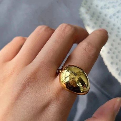 New Trendy Metal Glossy Ball Shape Ring for Women Men Europe America Round Semicircle Personality Hip-Hop Punk Jewelry Accessory - Lootquake
