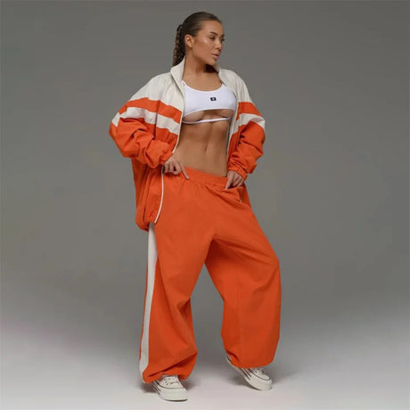 Autumn Winter Long Sleeve Zipper Sports Pant Sets Women Patchwork Hip-Hop Ladies Street Loose 2 Piece Sets Women Outfit 2024 New - Lootquake
