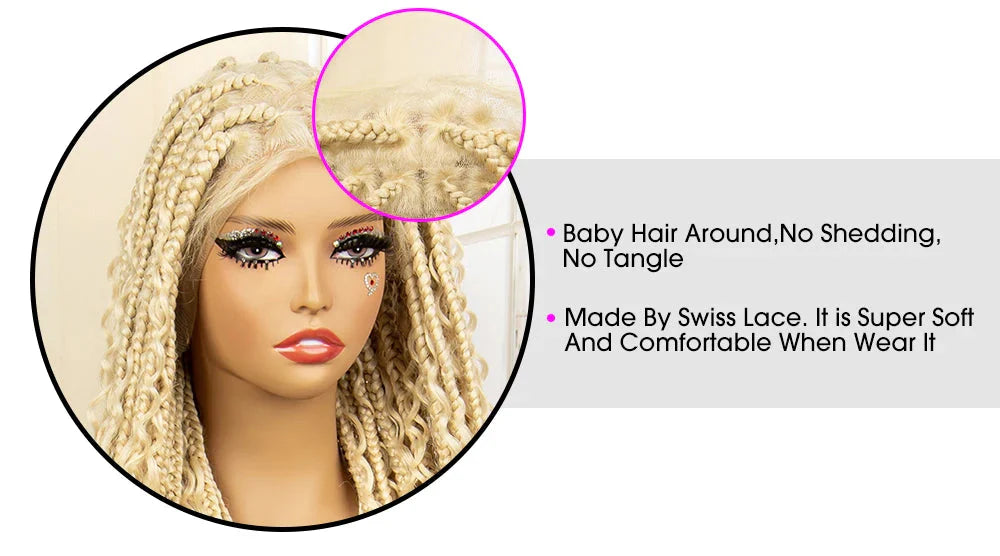 613 Blonde Knotless Boho Braids Wig | Full Lace | Baby Hair | Kanekalon Synthetic