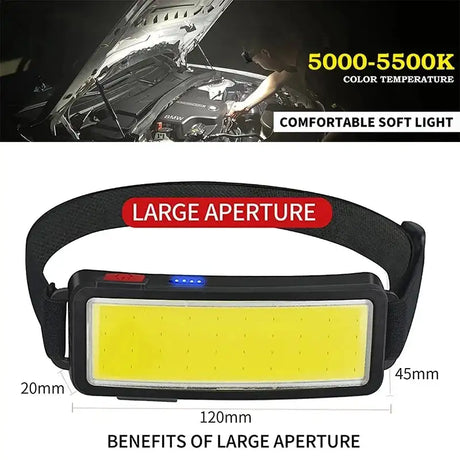 Powerful COB Headlamp Built in Battery Type-c Rechargeable Head Flashlight Outdoor Camping Fishing Waterproof Headlight - Lootquake