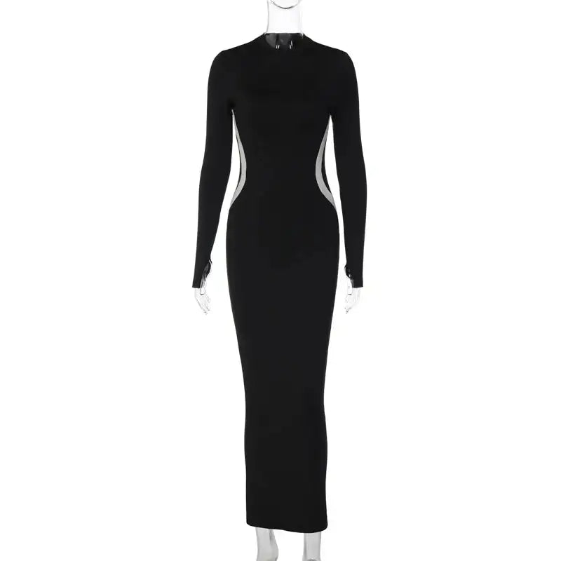 Hawthaw Women 2023 Autumn Winter Long Sleeve Party Club Streetwear Bodycon Black Long Dress Wholesale Items For Business - Lootquake