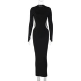 Hawthaw Women 2023 Autumn Winter Long Sleeve Party Club Streetwear Bodycon Black Long Dress Wholesale Items For Business - Lootquake