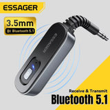 Receptor y transmisor de audio Essager Bluetooth 5.1 de 3,5 mm con entrada auxiliar de 3,5 mm y micrófono, adaptador inalámbrico para música estéreo, PC, TV y altavoces de coche.