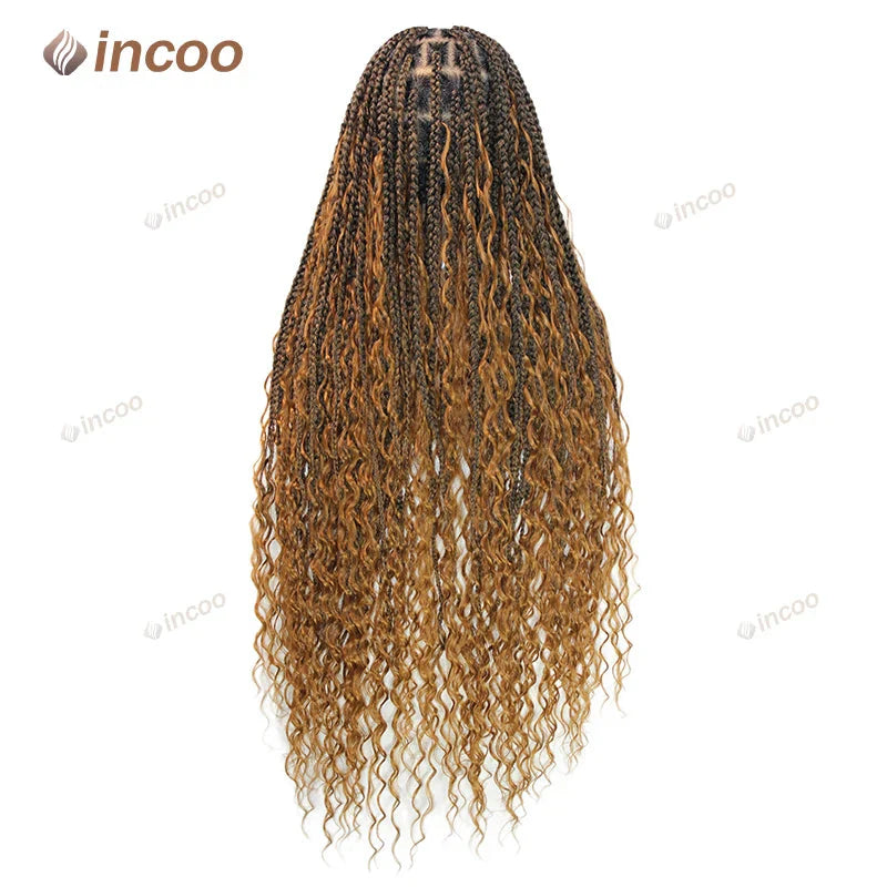 36" Boho Curly Box Braided Lace Wig | Knotless Cornrows | Synthetic Braids for Black Women