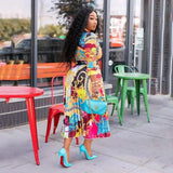 2024 Spring Summer New Cross-border Wishdress Women's Clothing Artistic Printing Plenty Folds Seven-half Sleeves Long Dress - Lootquake