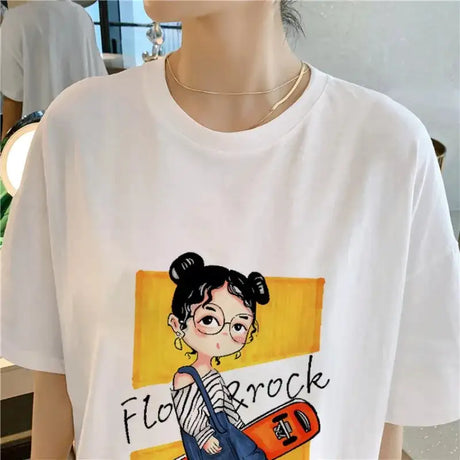 Harajuku Graphic White Long Dress Woman Clothing Y2k Casual Short Sleeve O-Neck Korean Fashion Summer Womens Loose Dresses 2024 - Lootquake
