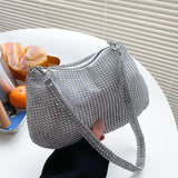 Bling Rhinestone Evening Clutch Bag | Women's Korean Designer Diamond Chain Dinner Party Handbag (Lady Square Tote Shoulder Bag)