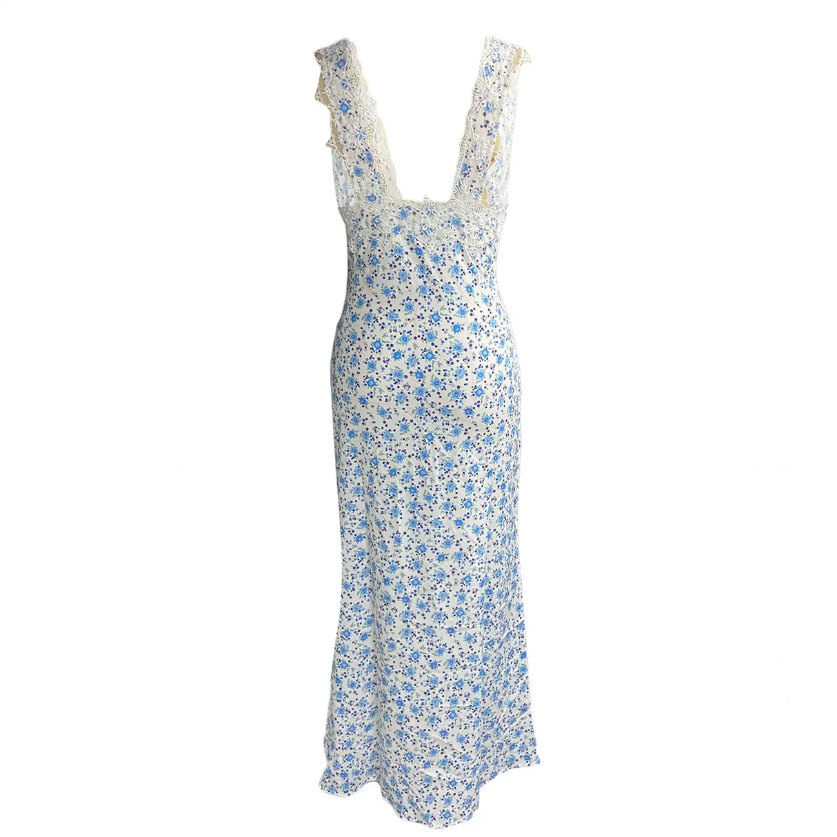 Y2K Chic Women Lace Trim Long Dress 90s Vintage Sexy V Neck Tie Up Backless Bodycon Elegant Lady Club Party Night Cocktail Dress - Lootquake