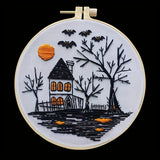 Halloween-themed pattern hand-embroidery DIY set material package, the set includes needles, threads, embroidery strips, and an