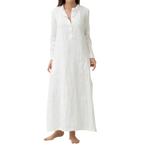2023 Pre Autumn New Pure Color Dresses For Women Cotton Long Sleeve Plain Oversized Maxi Long Dress Casual Summer Loose Dress - Lootquake