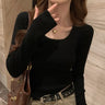 Suéteres de manga larga para mujer, camisetas ajustadas de cuello cuadrado, tops de cuello bajo de alta gama para otoño e invierno, 2025