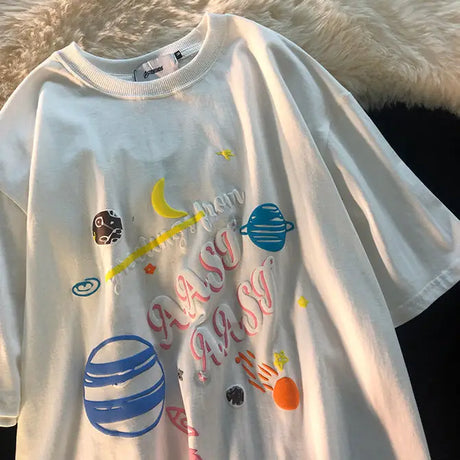 Summer Fashion Casual Harajuku Clothing Anime Graffiti Style Tee Hip Hop Short Sleeved T Shirt Punk Loose T-shirts Women Tops - Lootquake