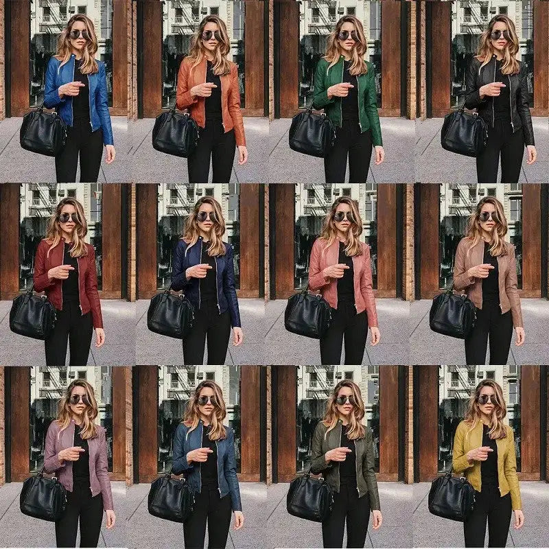 New Vintage Women PU Leather Bomber Jacket Fashion Casual Autumn Winter Zipper Windbreaker Streetwear Female Blazer Y2K Clothes - Lootquake