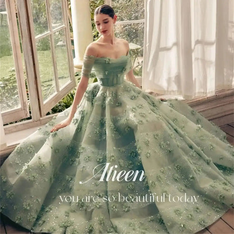 A-line Shiny Off the Shoulders Green Sharon Happy Luxury Dresses Women 2025 Customized Long Dress Es Robe De Soiree Femmes Prom - Lootquake