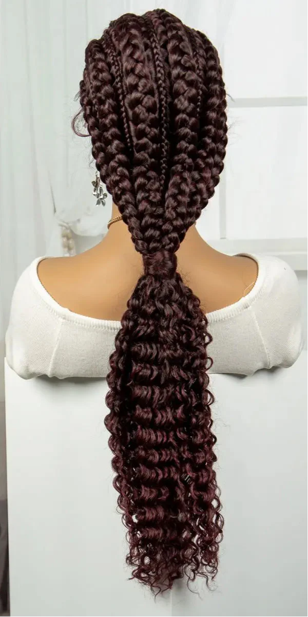 28" Knotless Cornrow Braids Wig with Curly Ends | Transparent Lace Front | Baby Hair