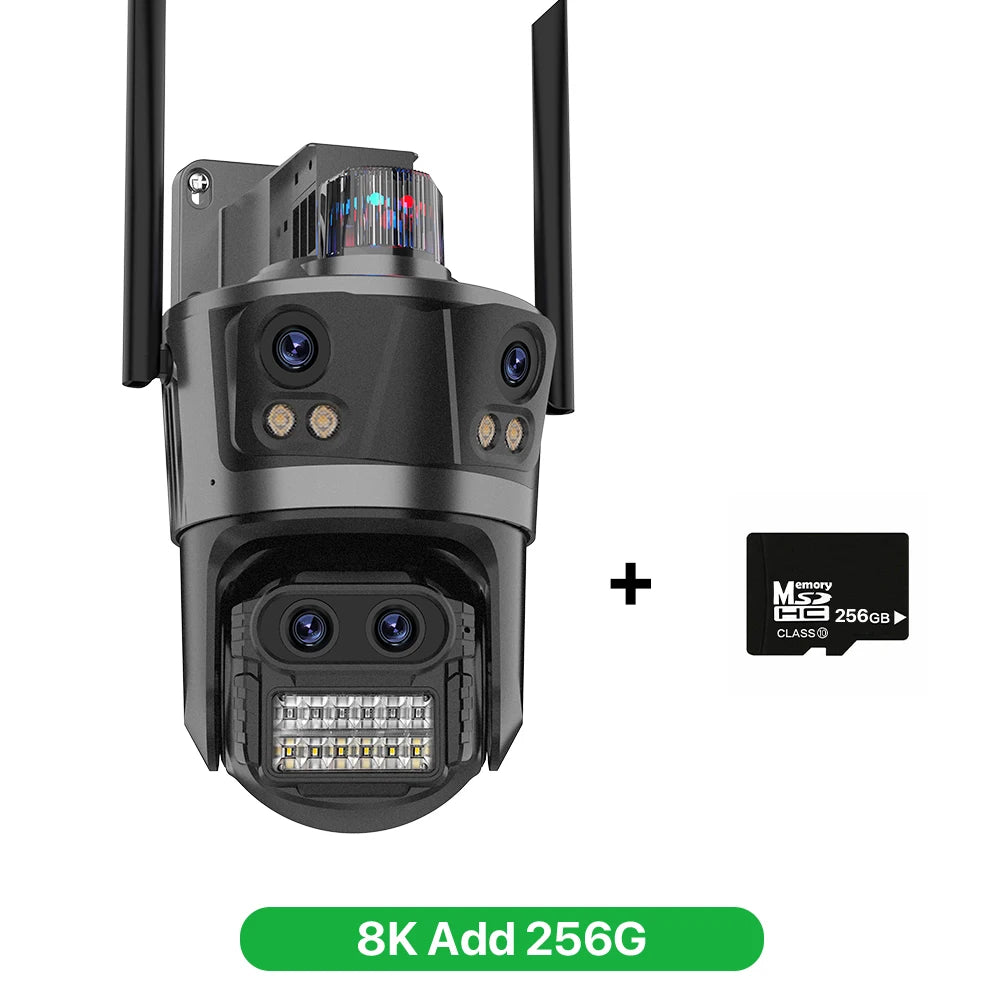 Cámara IP WIFI 8K con zoom 8X, cuatro lentes y cuatro pantallas, detección humana, 4K, 8MP, IP HD, doble pantalla, seguridad, impermeable, iCsee