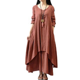 Women Elegant Linen White Dresses Bohemia Layering Vintage Robe Long Sleeve Loose Long Dress Female Autumn Vestidos - Lootquake