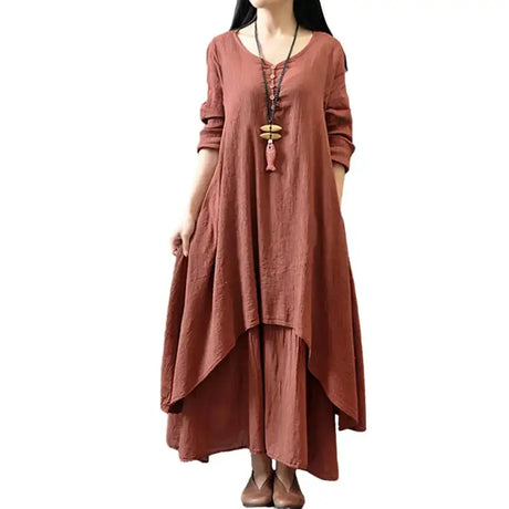 Women Elegant Linen White Dresses Bohemia Layering Vintage Robe Long Sleeve Loose Long Dress Female Autumn Vestidos - Lootquake