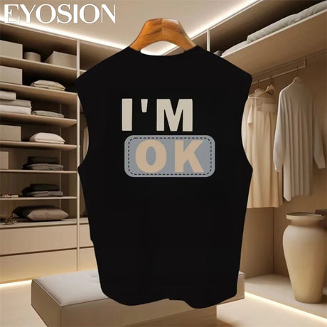 Men's Tank 2024 Summer Casual Fashion Sleeveless Cotton Top T-shirt Hip Hop Casual Letter Printed Round Neck Versatile Top 4XL - Lootquake