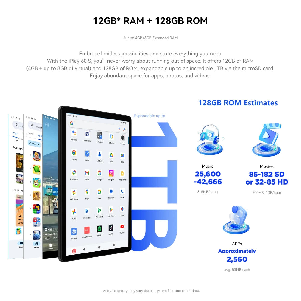 Tablette Alldocube iplay 60S 4G-LTE/WiFi 10,1 pouces, 4 Go + 8 Go de RAM, 128 Go de ROM, système d'exploitation Android 14, grande batterie 6200 mAh, Wi-Fi 6