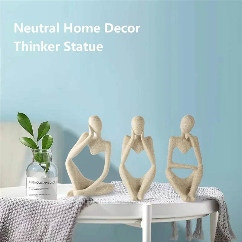 Y51A-3Pcs Minimalist Decor Abstract Thinker Statue Sculpture Set,Neutral Home Decor Mini Sandstone Thinker Figurines Easy To Use