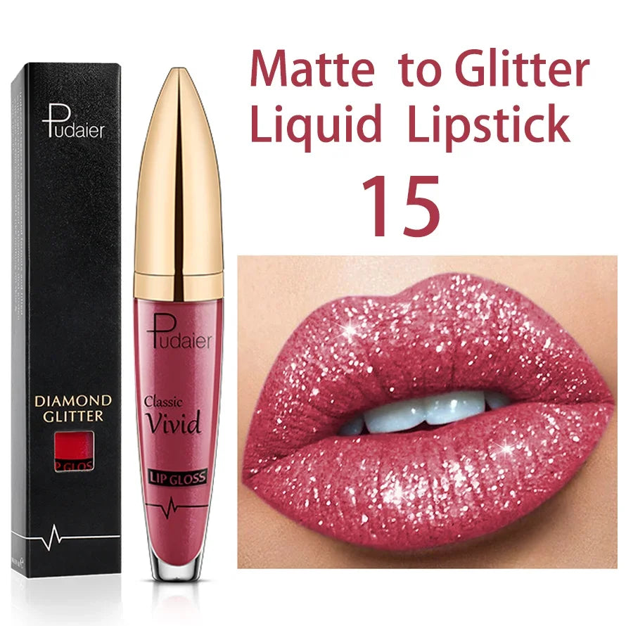 Diamond Shimmer Pearlescent Lip Gloss Waterproof Long Lasting Non-stick Cup Matte Glitter Liquid Lipstick Lip Glaze Lips Make Up