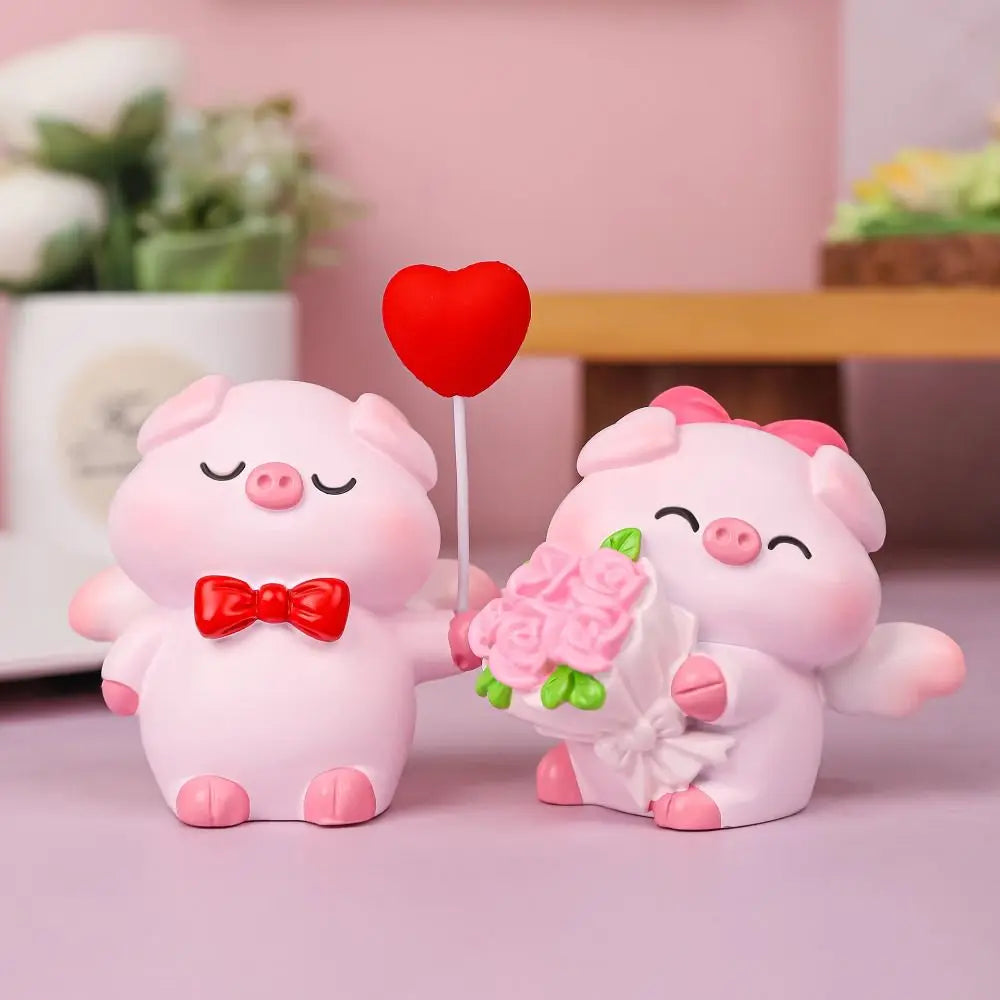Crafts Resin Couple Piggy Ornament Cute Cartoon Pig Statue Creative Lovely Animal Sculpture Office