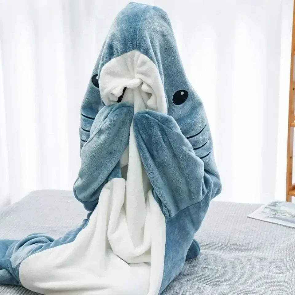 Shark Blanket Adult Cartoon Sleeping Bag Shark Onesie Sleeping Bag Pajama Hooded Warm Flannel Funny Homewear Winter Warm Blanket