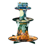 3-Tier Halloween Paper Dessert Stand - DIY Spooky Party Candy Display with Ghost/Pumpkin/Bat Printed Buffet Table Decor