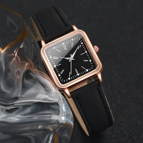 3PCs/Set Women's Fashion Watch Square Simple Dial Leather Quartz Watch Set - Lootquake