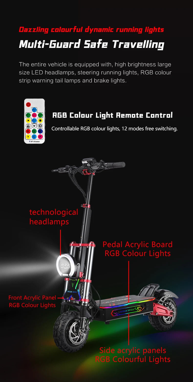 Patinete eléctrico Boyueda S5-11, motor de 6000 W, batería de 60 V y 38 Ah, control por aplicación de seguridad NDavid, neumáticos silenciosos