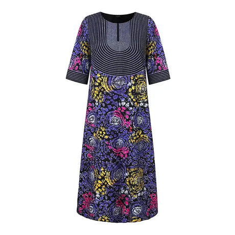 Plus Size Women Maxi Long Dress 2024 VONDA Vintage Half Sleeve Floral Printing Robes Dress Loose Oversize Vestido Streetwear - Lootquake